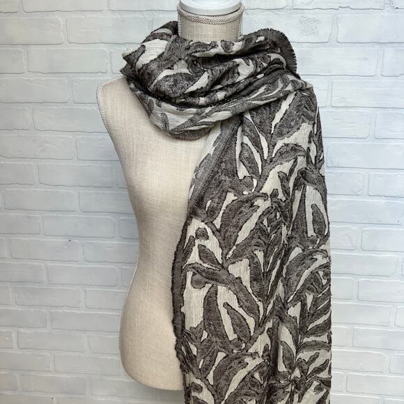 Beautiful Cream Brown Metallic Fringe Lightweight Wool Cotton Blend Scarf Wrap - Picture 1 of 6